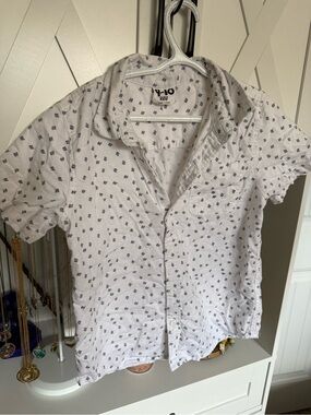 Cotton On White Short-Sleeve Button Shirt with Navy Micro Prints